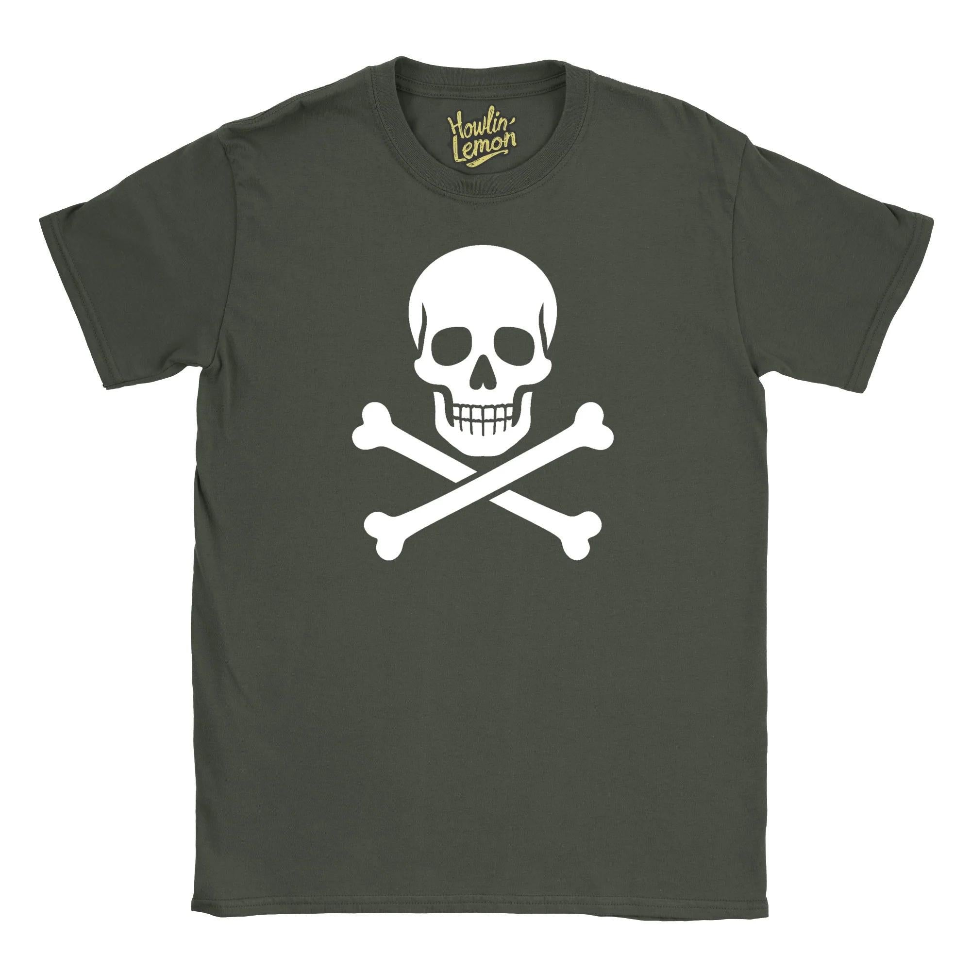 Vintage Skull and Crossbones Pirate T-Shirt - Jolly Roger Graphic Tee - Pirate Flag Design - Unisex Cotton Shirt - Halloween Costume Tee