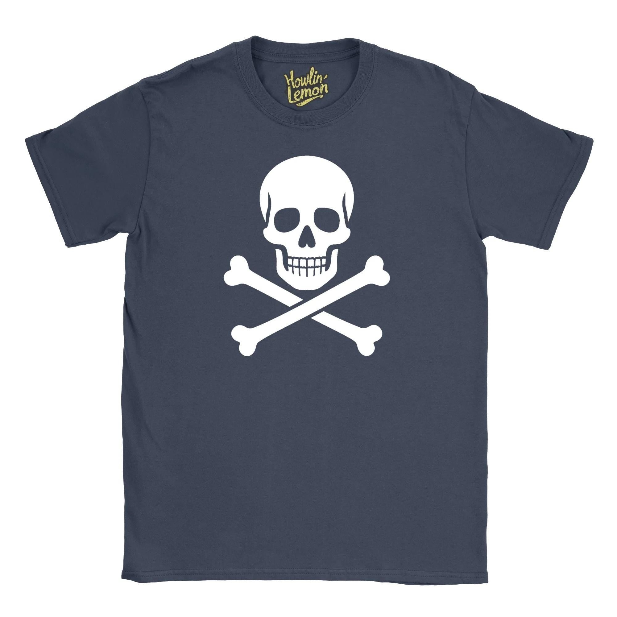 Vintage Skull and Crossbones Pirate T-Shirt - Jolly Roger Graphic Tee - Pirate Flag Design - Unisex Cotton Shirt - Halloween Costume Tee
