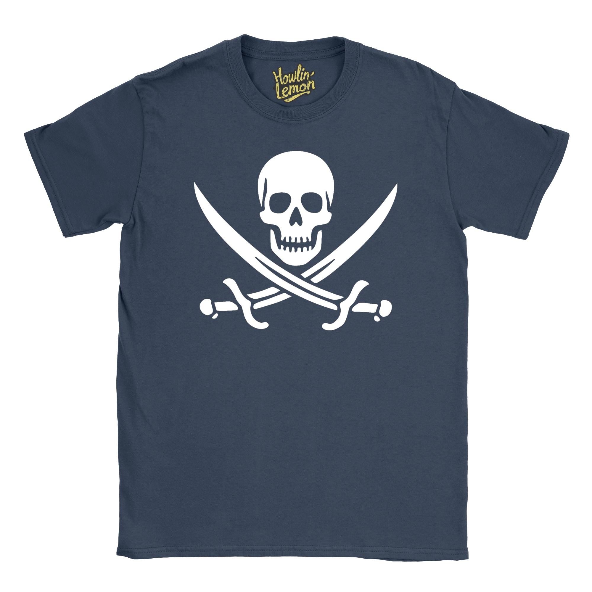 Calico Jack Pirate Flag T-Shirt - Historical Pirate Captain Design - Skull Crossed Swords Graphic Tee - Vintage Pirate Shirt - Nautical