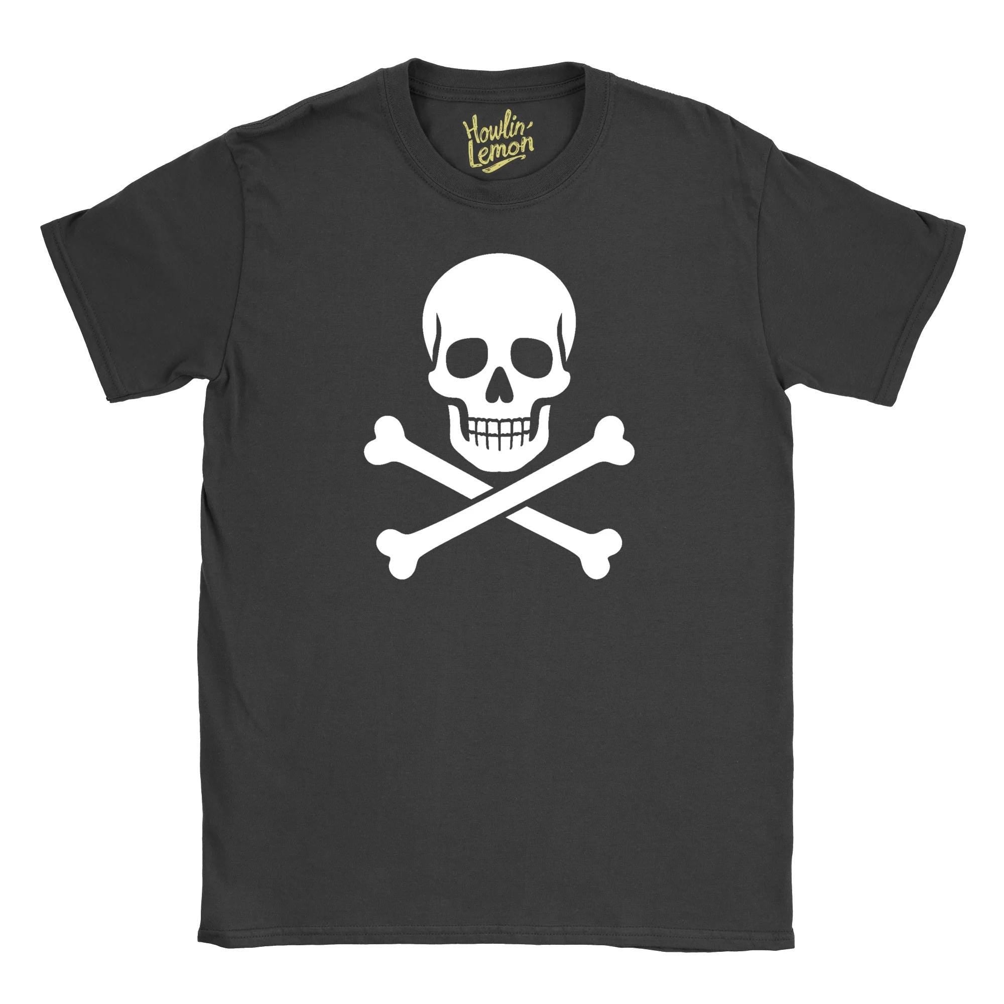 Vintage Skull and Crossbones Pirate T-Shirt - Jolly Roger Graphic Tee - Pirate Flag Design - Unisex Cotton Shirt - Halloween Costume Tee