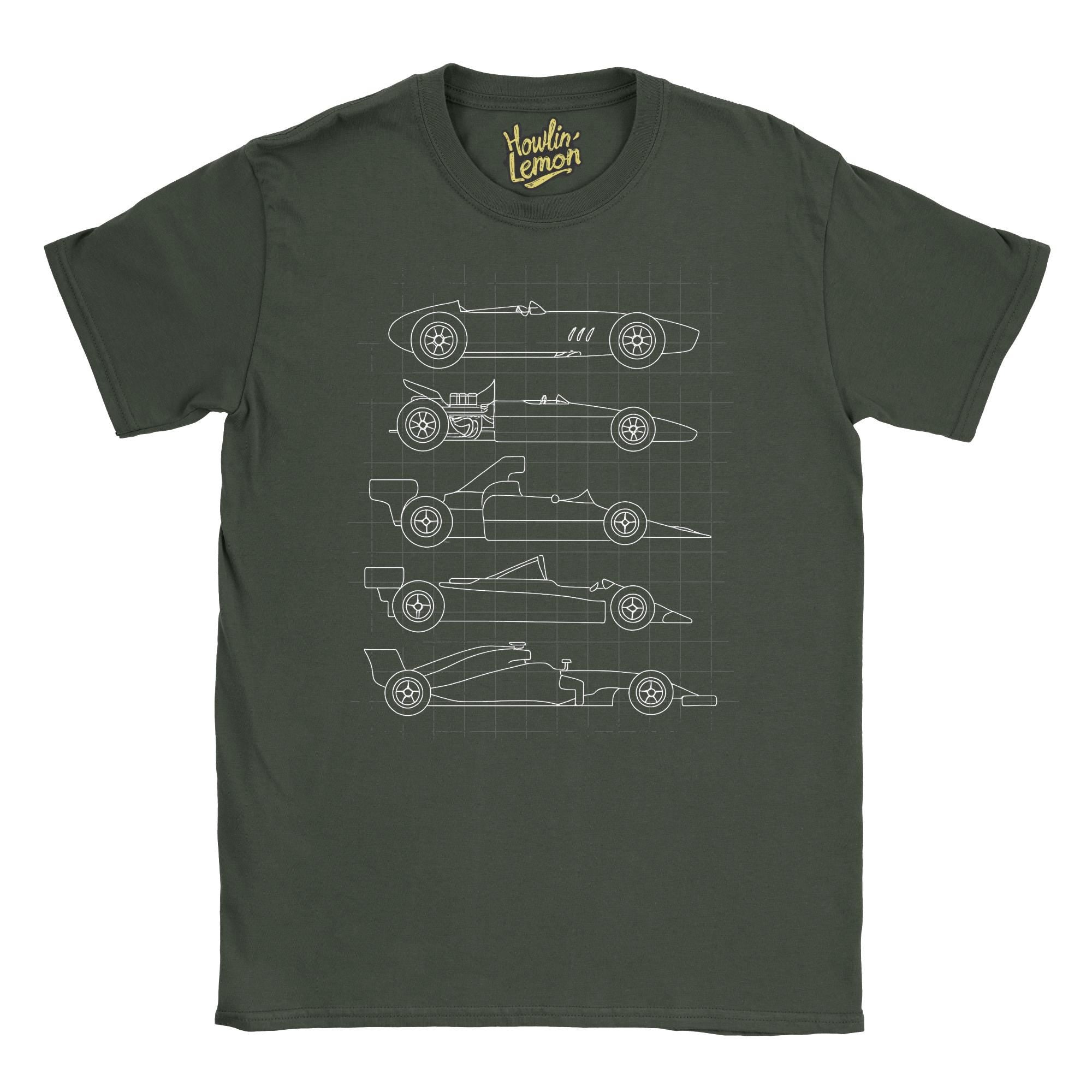 Evolution of Formula One T-Shirt - Classic Sports Car Timeline Blueprint Tee - Automotive Evolution Shirt - Car Lover Gift