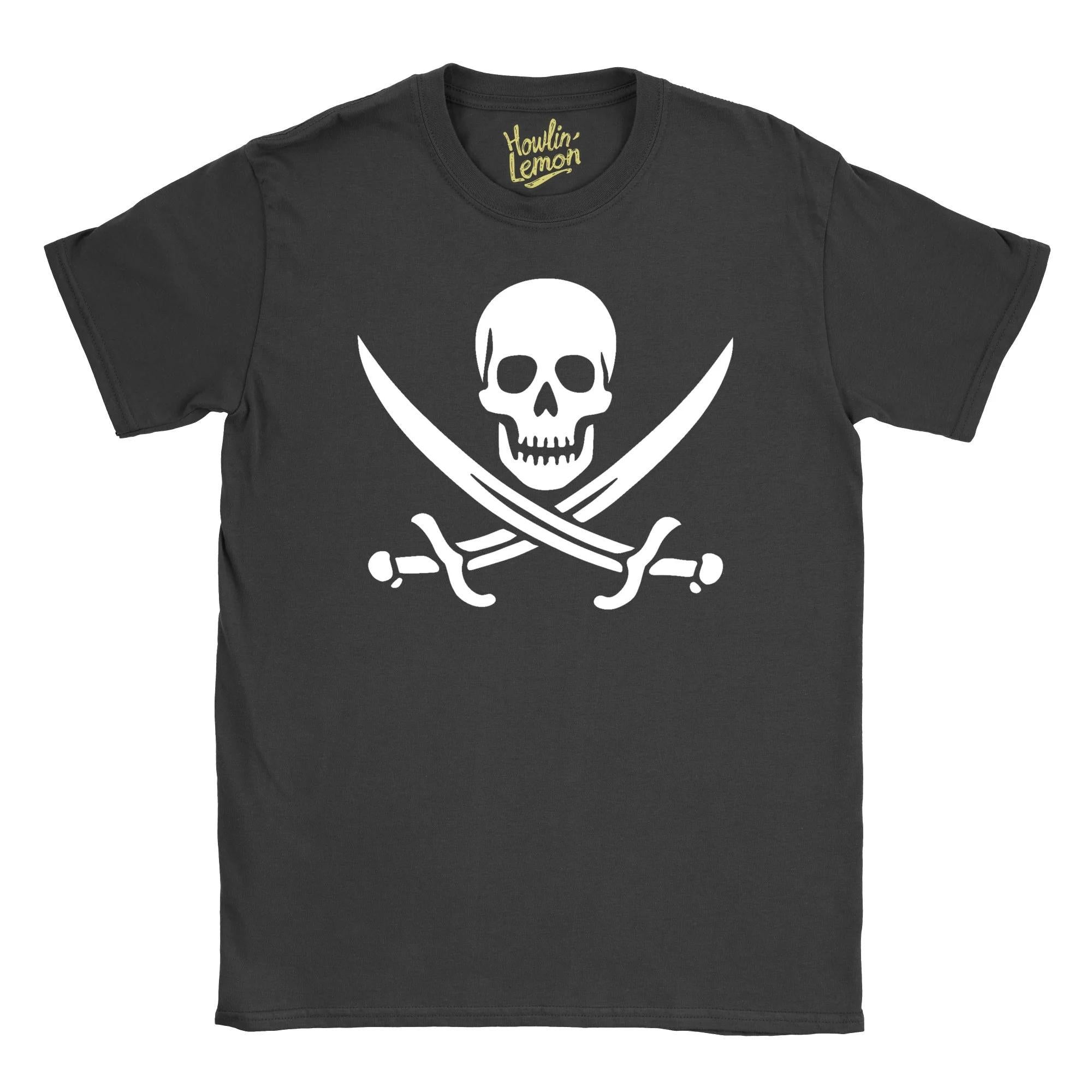 Calico Jack Pirate Flag T-Shirt - Historical Pirate Captain Design - Skull Crossed Swords Graphic Tee - Vintage Pirate Shirt - Nautical