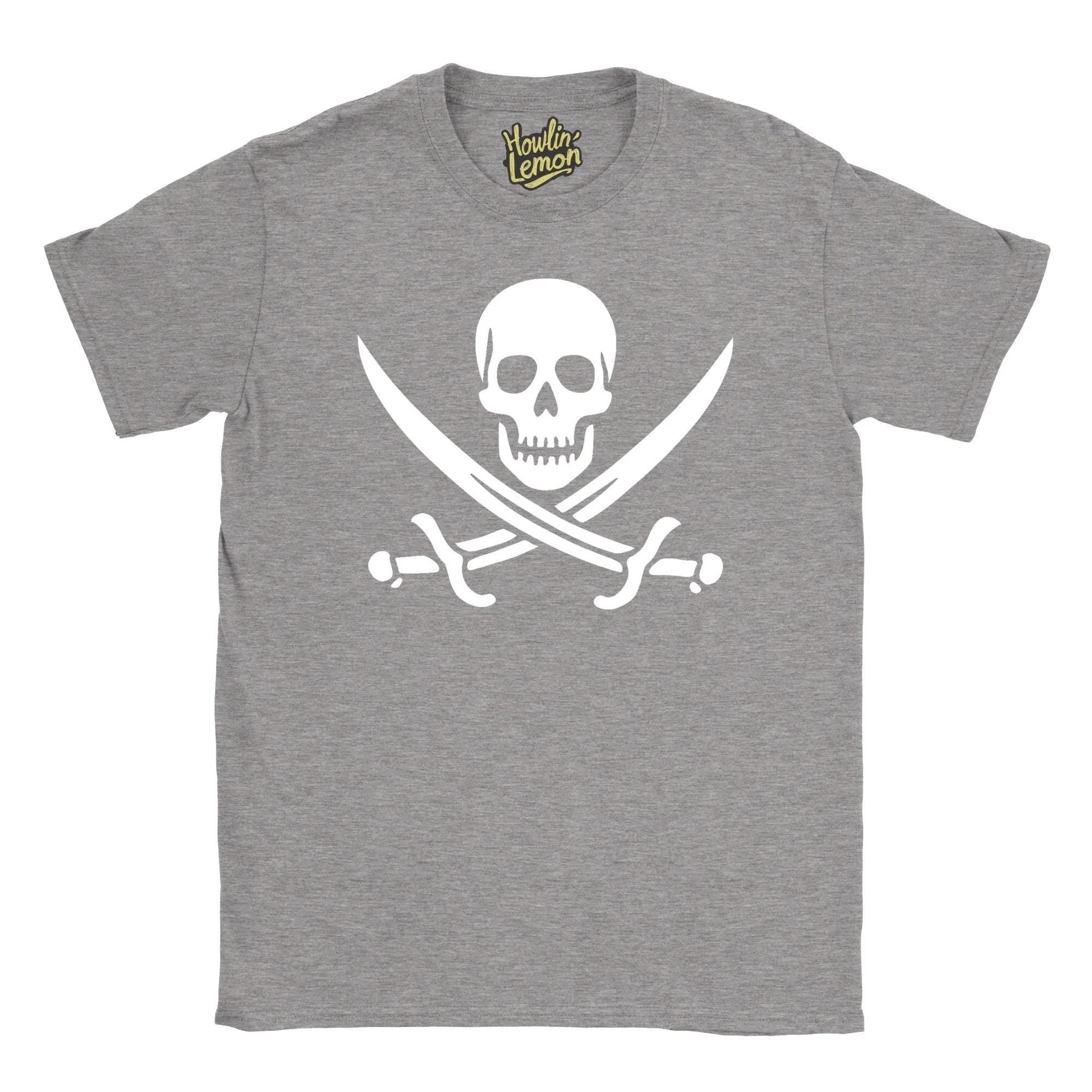 Calico Jack Pirate Flag T-Shirt - Historical Pirate Captain Design - Skull Crossed Swords Graphic Tee - Vintage Pirate Shirt - Nautical