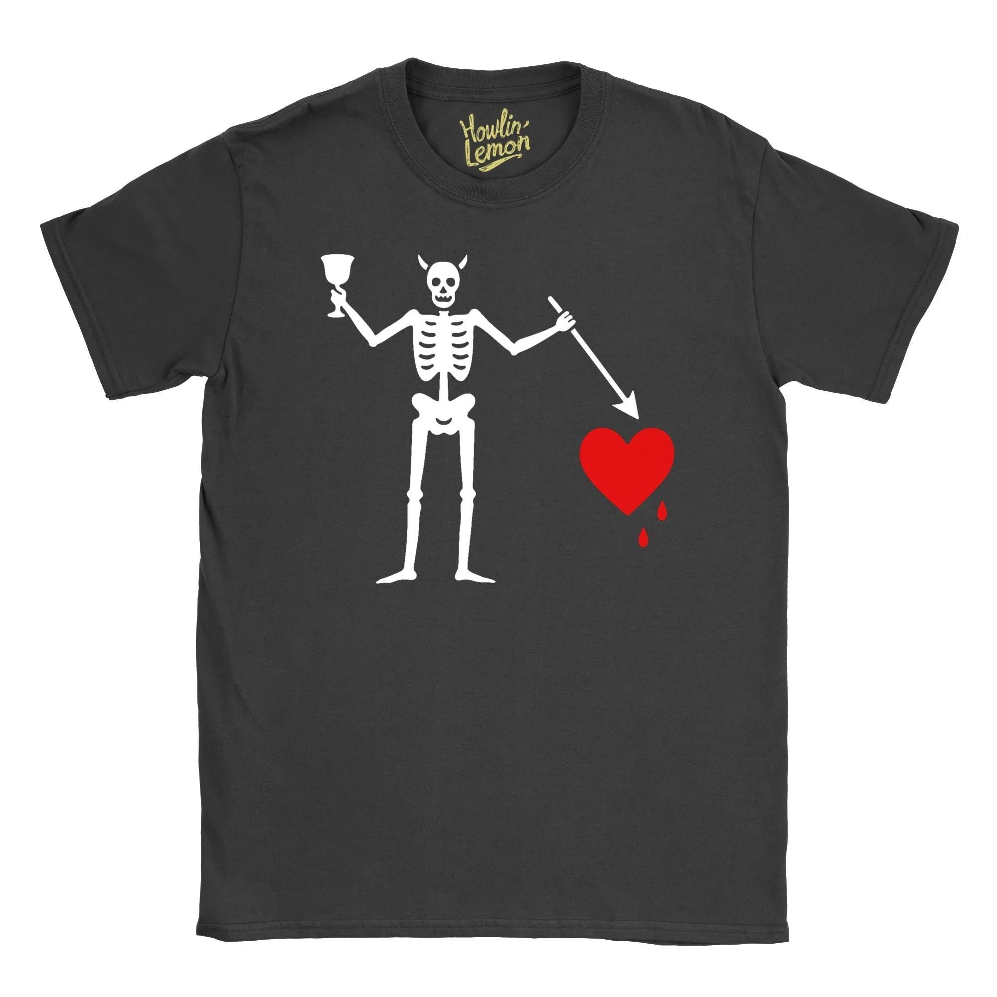 Blackbeard Pirate Flag T-Shirt - Edward Teach Historical Design - Skull Devil Horns Graphic Tee - Famous Pirate Captain Shirt - Nautical