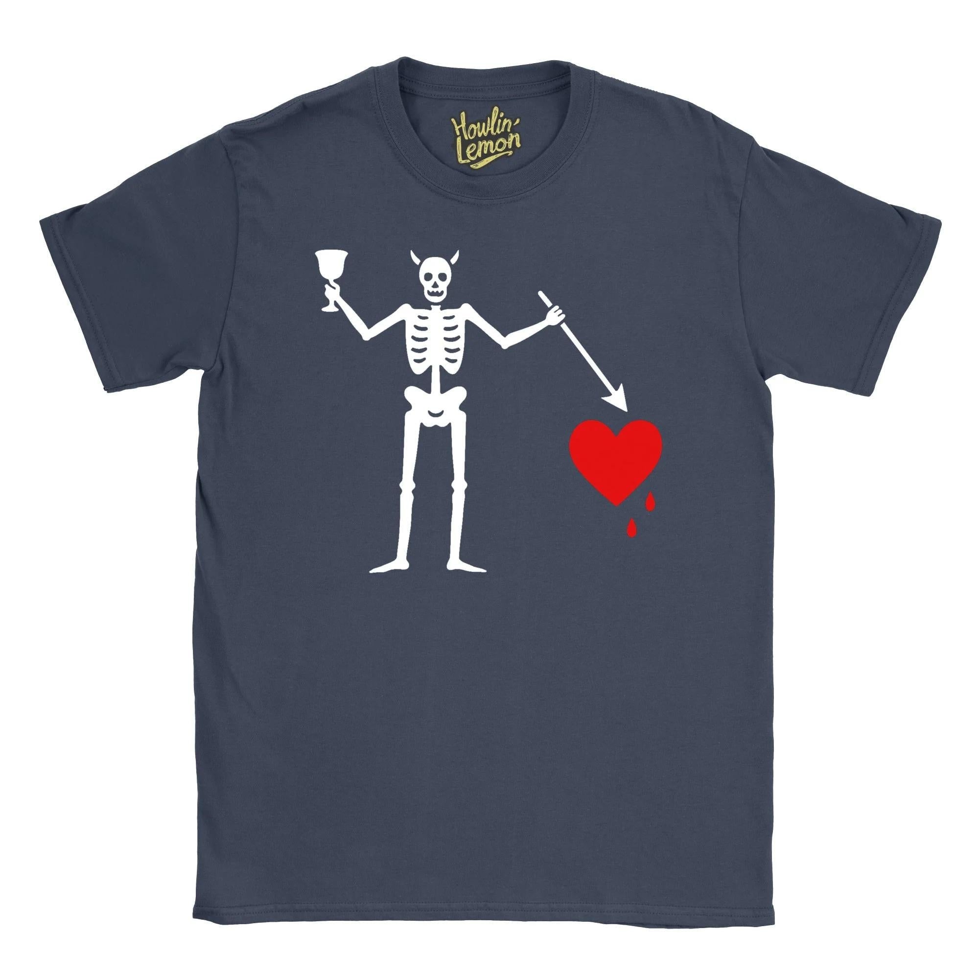 Blackbeard Pirate Flag T-Shirt - Edward Teach Historical Design - Skull Devil Horns Graphic Tee - Famous Pirate Captain Shirt - Nautical
