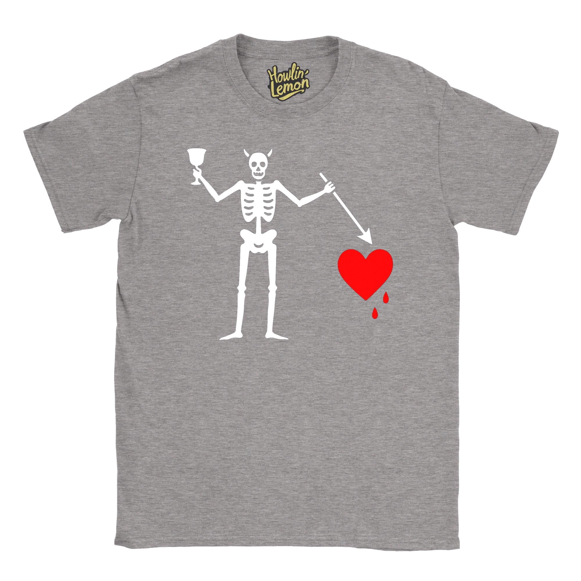 Blackbeard Pirate Flag T-Shirt - Edward Teach Historical Design - Skull Devil Horns Graphic Tee - Famous Pirate Captain Shirt - Nautical