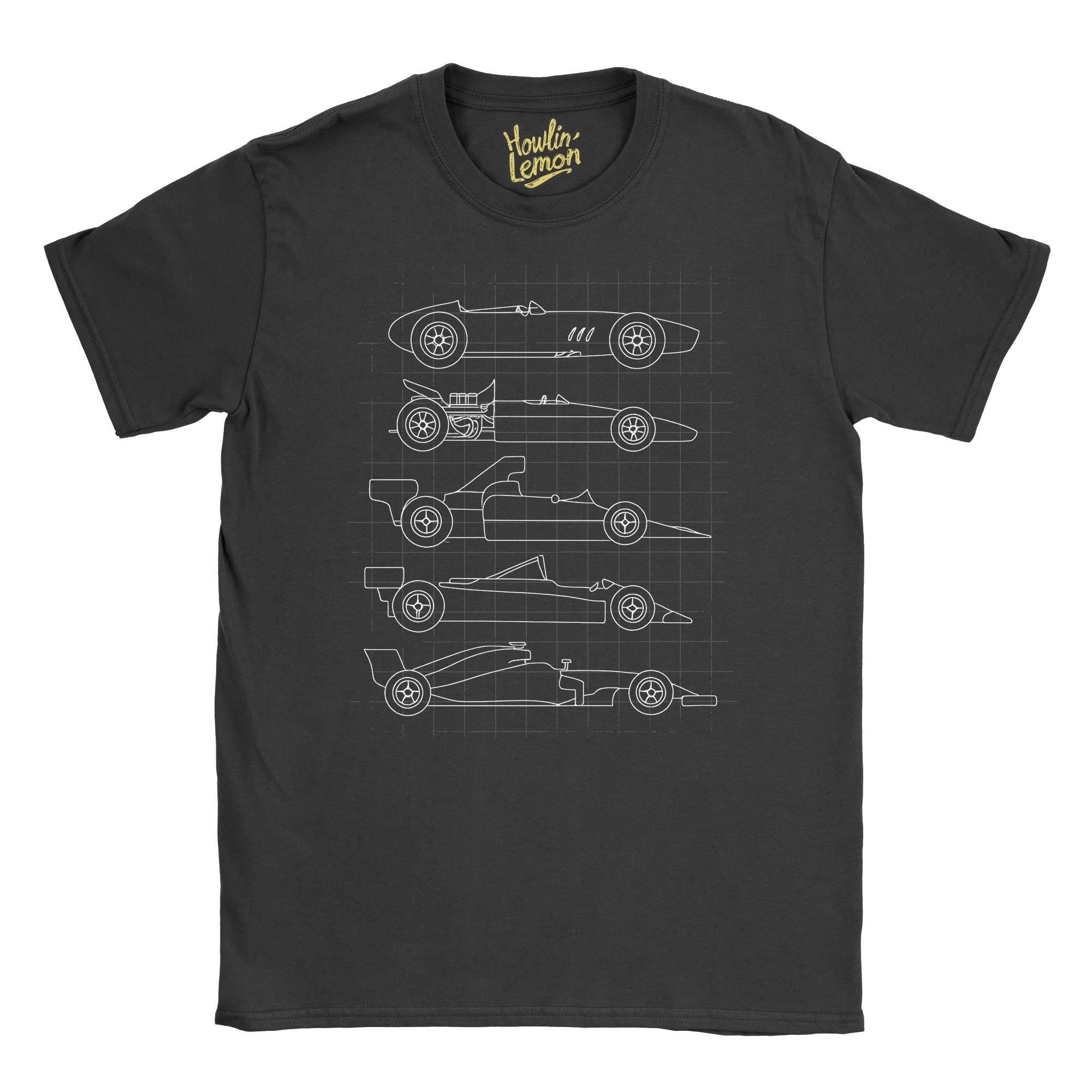 Evolution of Formula One T-Shirt - Classic Sports Car Timeline Blueprint Tee - Automotive Evolution Shirt - Car Lover Gift