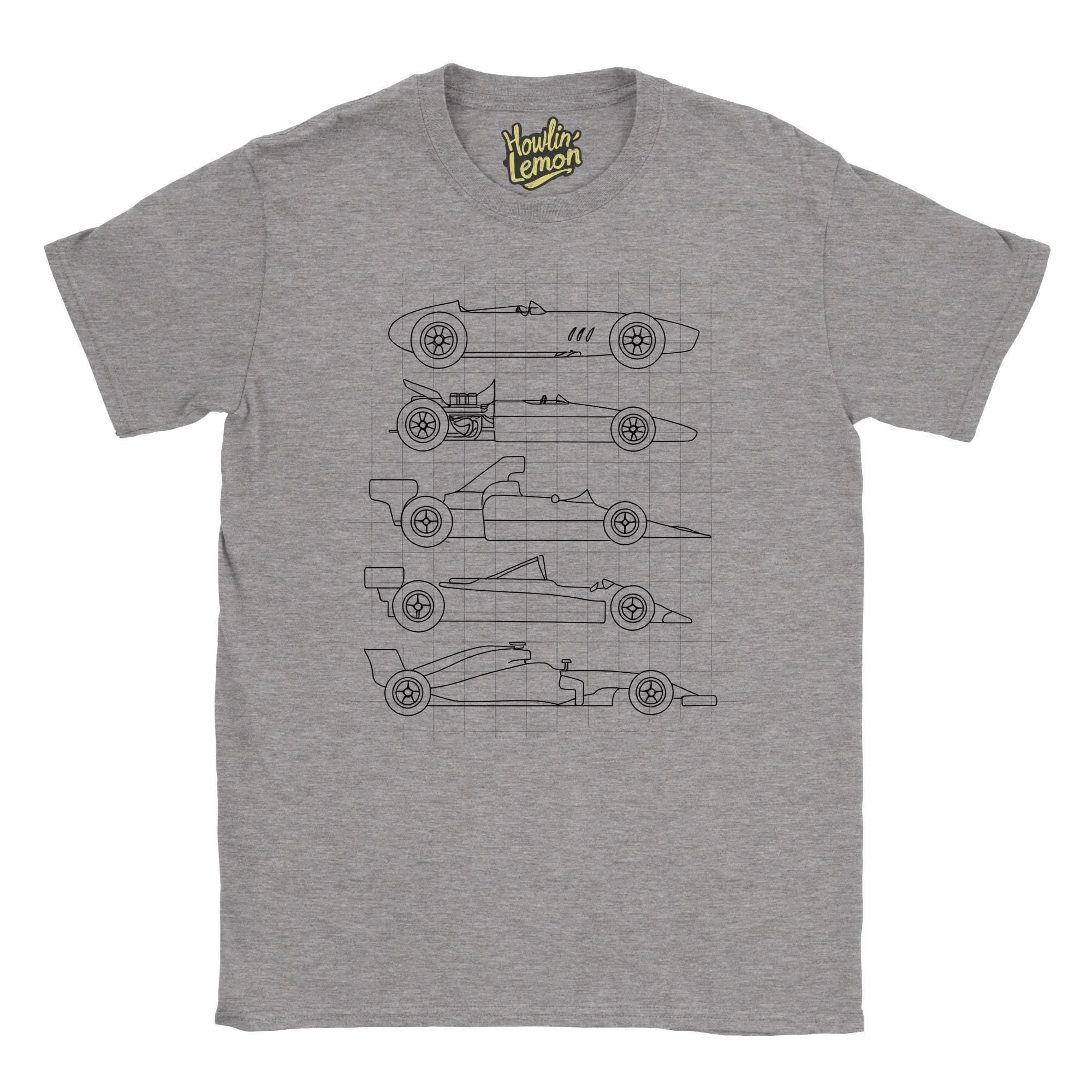 Evolution of Formula One T-Shirt - Classic Sports Car Timeline Blueprint Tee - Automotive Evolution Shirt - Car Lover Gift