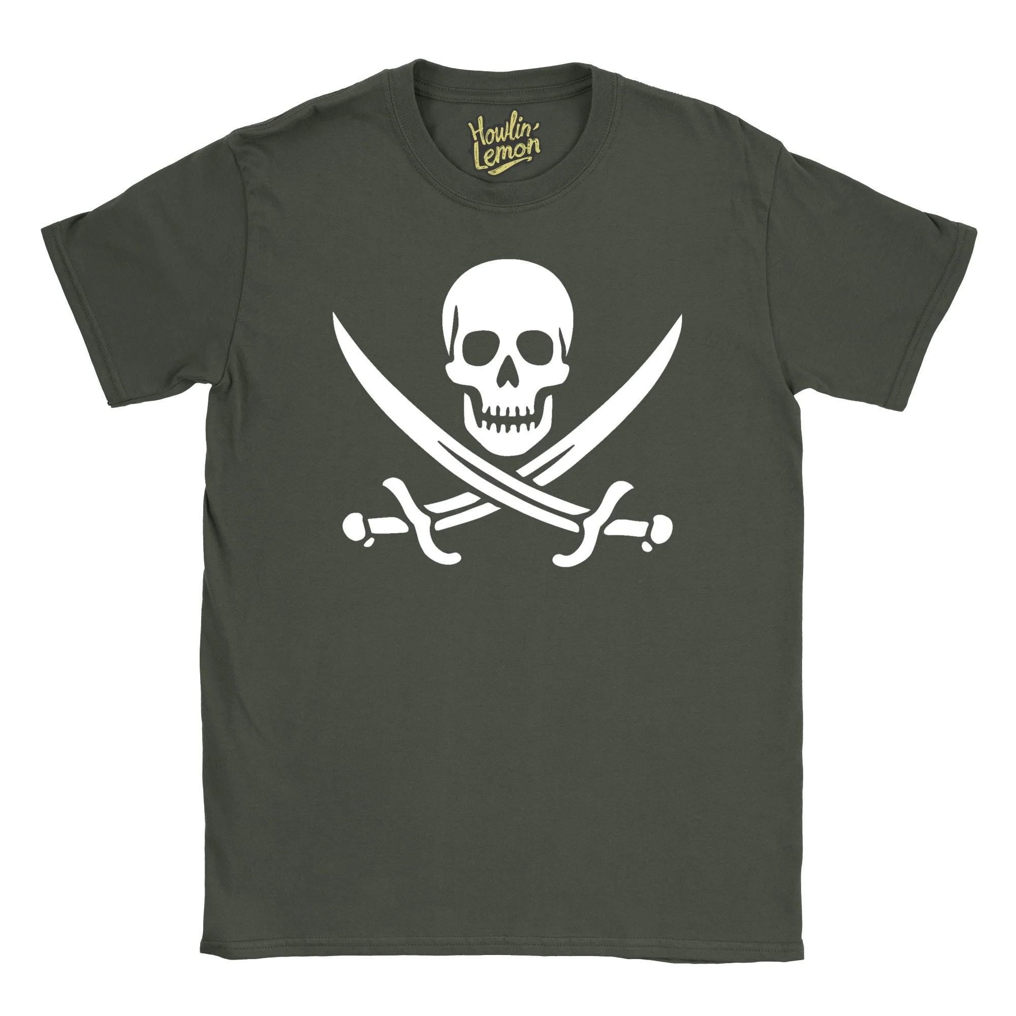 Calico Jack Pirate Flag T-Shirt - Historical Pirate Captain Design - Skull Crossed Swords Graphic Tee - Vintage Pirate Shirt - Nautical