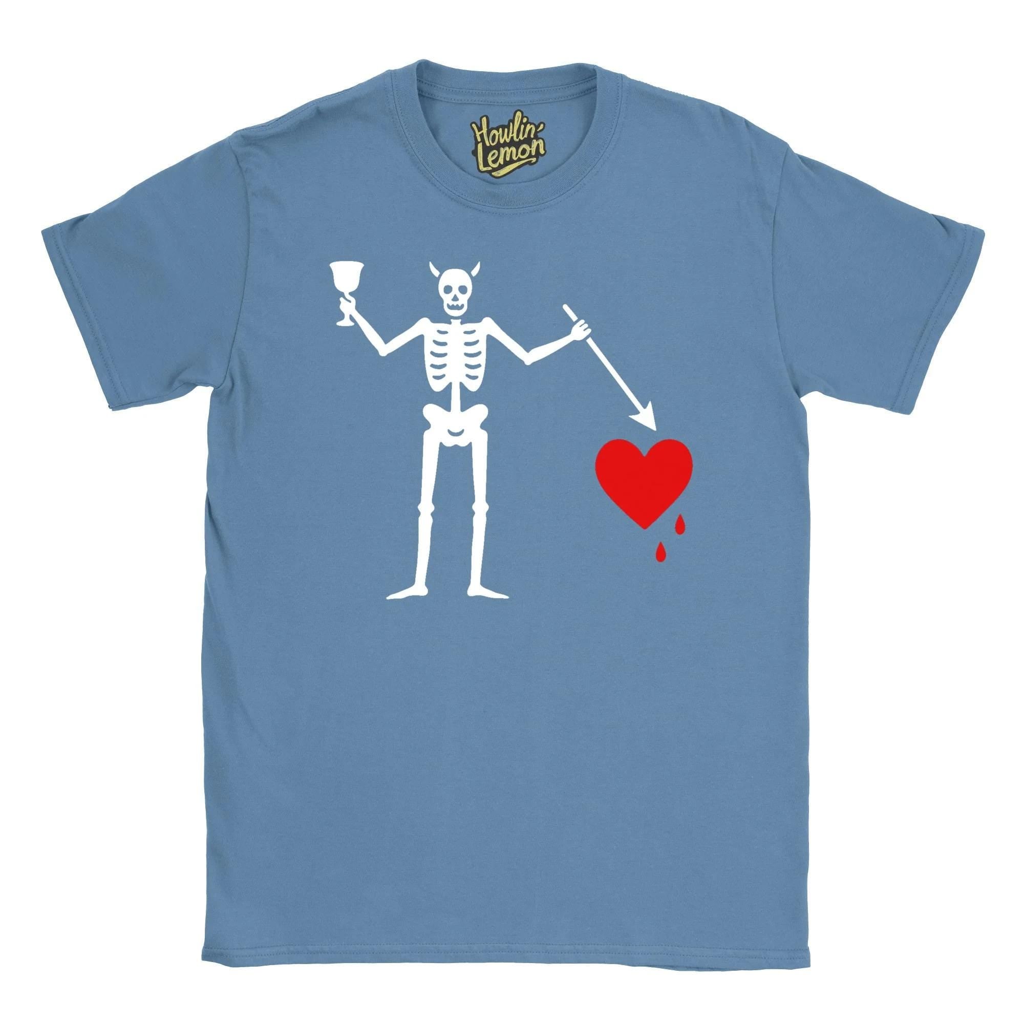 Blackbeard Pirate Flag T-Shirt - Edward Teach Historical Design - Skull Devil Horns Graphic Tee - Famous Pirate Captain Shirt - Nautical