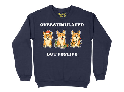 Corgi Overstimulated but Festive, Christmas Dog Sweater | Funny Xmas | Personalised and Original